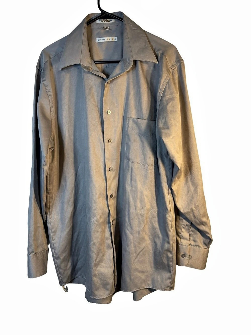 Geoffrey Beene Men's Silver Sateen Dress Shirt Gray Large 16 24/25